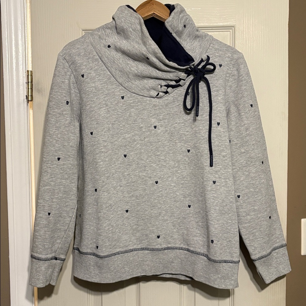 Only Women's Light Gray Cowl Neck Sweater with Dark Blue Details